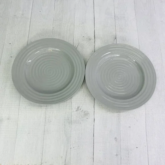 Portmeirion SOPHIE CONRAN GREY Gray Embossed Rings Coupe 9" Luncheon Plate Set 3